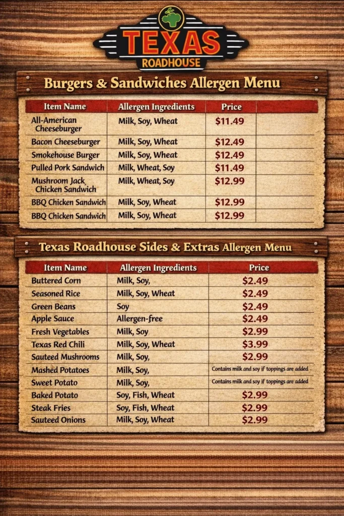 Texas Roadhouse Allergen Menu (Complete Allergy Guide 2026) 4 allergen menu texas roadhouse