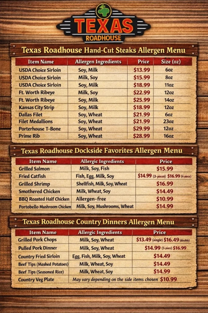 Texas Roadhouse Allergen Menu (Complete Allergy Guide 2026) 2 texas roadhouse allergen