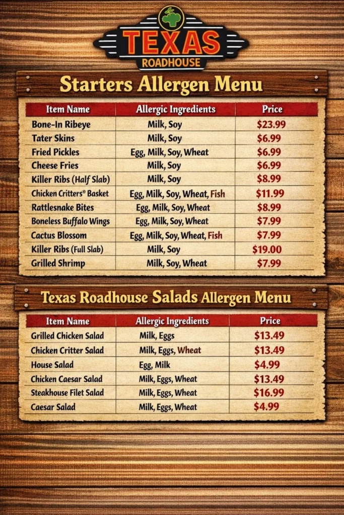 Texas Roadhouse Allergen Menu (Complete Allergy Guide 2026) 1 texas roadhouse allergen menu